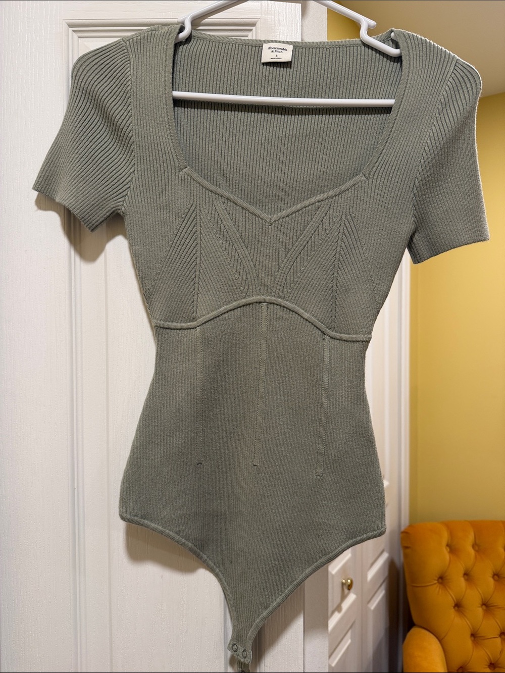 Abercrombie & Fitch Sage Green Ribbed Short-Sleeve Bodysuit